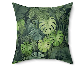Tropical Leaf Pillow, Monstera Leaf, Botanical, Green Jungle Pillow Cases, Exotic Decor, Plant Lover Gift, Decorative Pillows, Nature