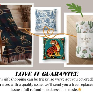 Collage of rocking chair with blanket, tiger pillow, and cactus blanket.