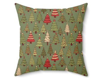 Christmas Pillows, Festive Cases, Woodland Tree Pattern Decorative Pillow Winter Season Decor Holiday Throw