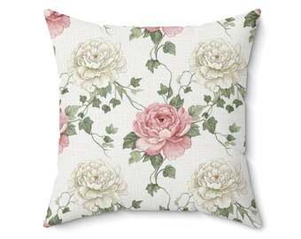 Pink and White Peony Flowers, Floral Pillows, Botanical Pillow Cases, Elegant Home Decor, Spring Theme Pillows, Flower Print Pillow Covers