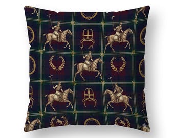 Reiterkissen und Kissenbezüge, Polo Player Design, Tartan Überwurf, Reiten Wohnkultur, Luxus Akzent