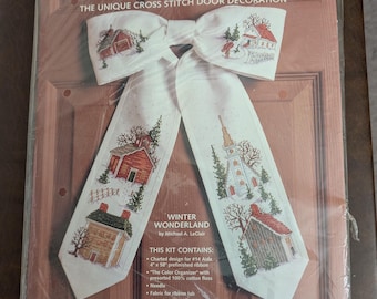 Bow Ties Cross Stitch Kit Winter Wonderland by Michael A. LeClair   The Unique Cross Stitch Door Decoration  11"X17" Tied Bow Free Shipping