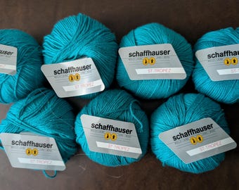 Vintage Schaffhauser Wolle Laine Lana Wool  St Topaz lot of 7  50g each 50/50 Virgin Wool & Cotton. Made in Switzerland   Rare find.