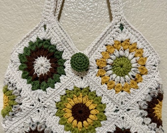 Crochet Sunburst  Granny Square Bag- Olive, Gold, Brown, beige , and cream neutral    Ready to ship