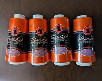 Maxi-lock Serger Thread Toboggan (Orange) Lot of 4 100% polyester Each spool has 3,000 yds  Destash