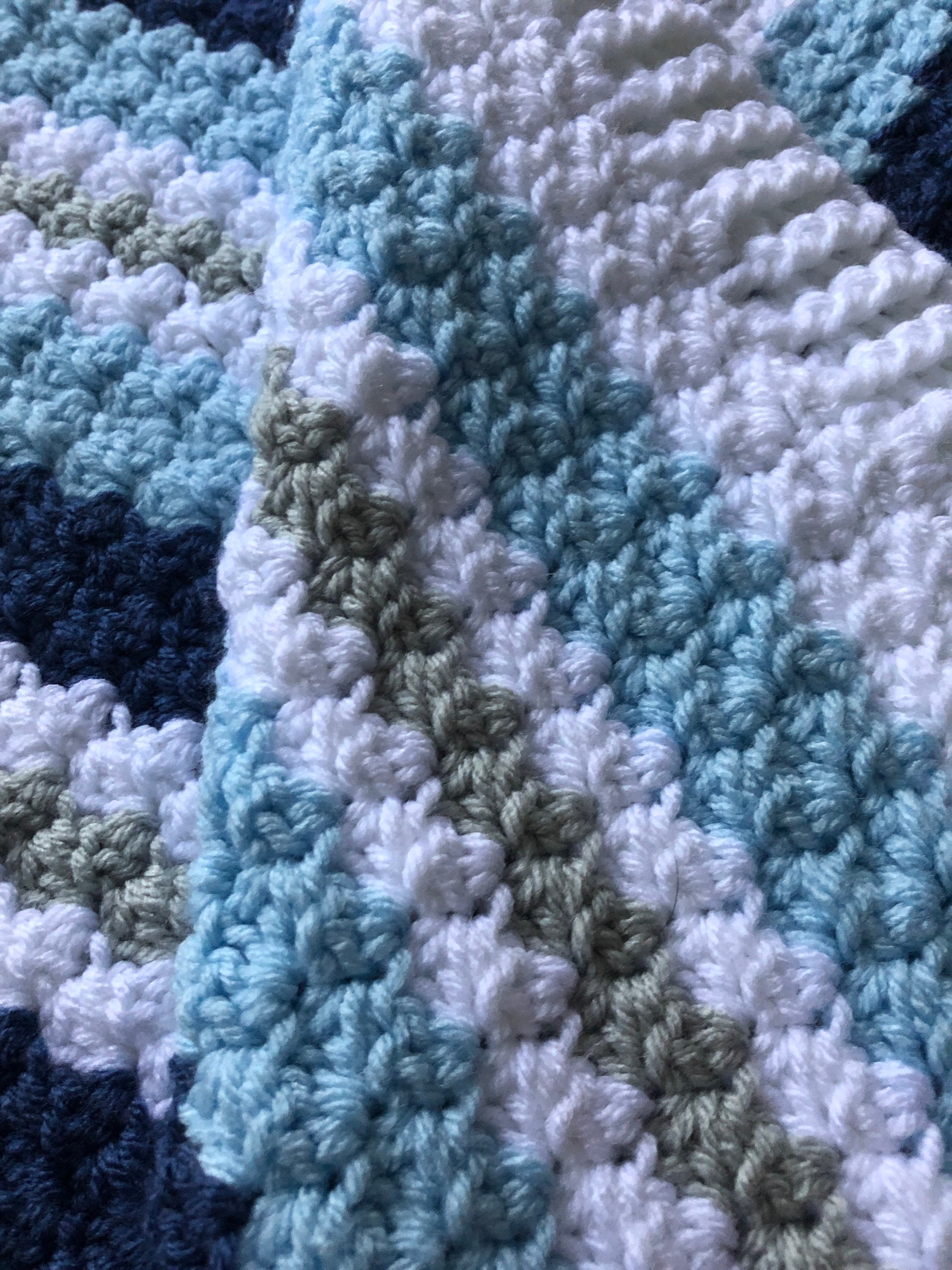 Crocheted Baby Blanket in Blue Gray and White 30X34 Etsy