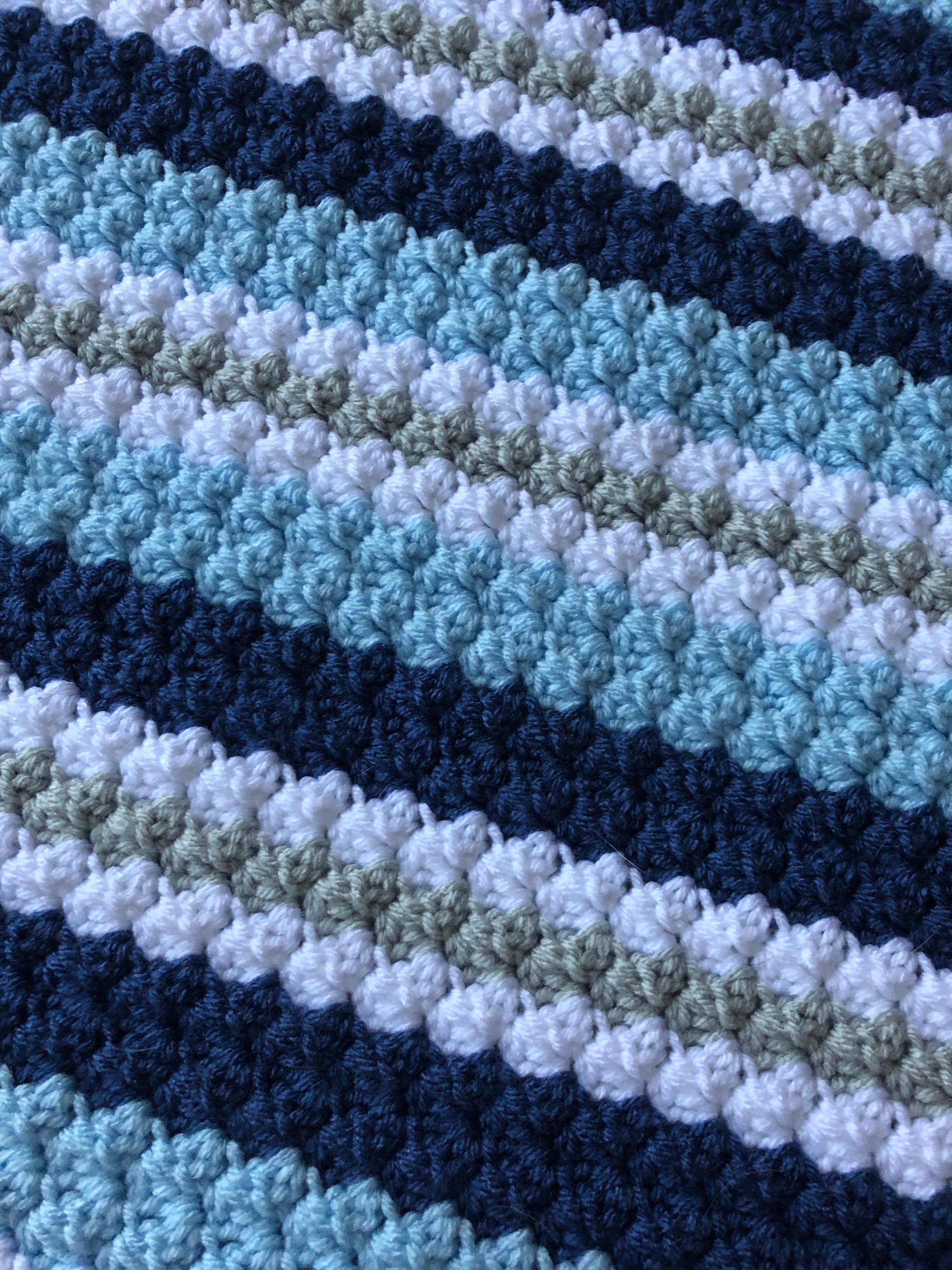 Crocheted Baby Blanket in Blue Gray and White 30X34 Etsy