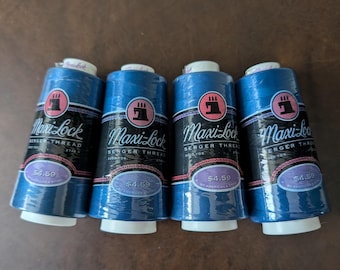 Maxi-lock Serger Thread Blue Lot of 4 100% polyester Each spool has 3,000 yds  Destash
