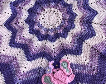 Crochet Elephant 12 Point Star Baby Blanket  37 inches in diameter