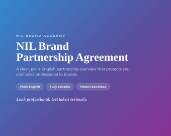 NIL Contract Template for Student Athletes | Brand Partnership Agreement | Plain English, Editable Canva Google Docs | Digital