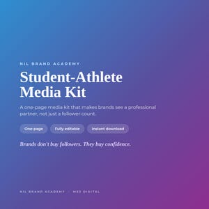 Mall för mediekit för studentidrottare | NIL-mediekit på en sida för varumärkesavtal | Redigerbara Canva Google Docs | Digital nedladdning