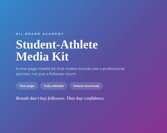 Student Athlete Media Kit Template | NIL One Page Media Kit for Brand Deals | Editable Canva Google Docs | Digital Download