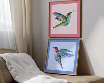 Hummingbird watercolor downloadable art, Wall art prints,