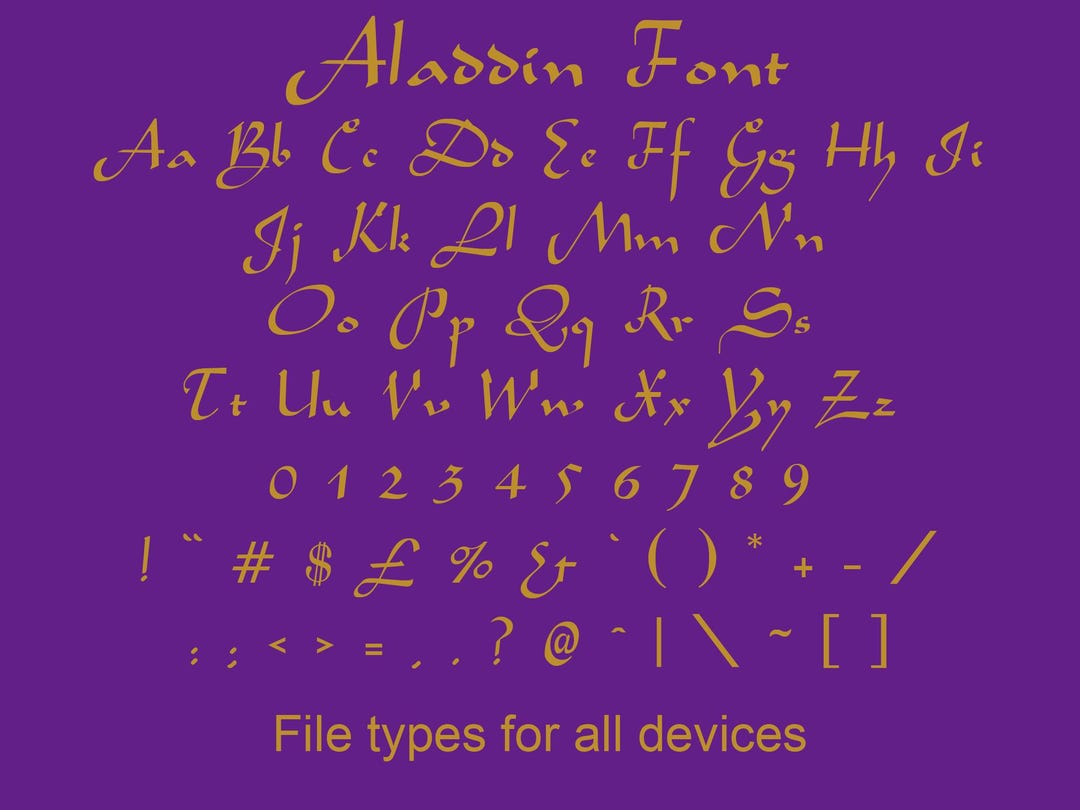 Aladdin Font | Svg | Ttf | Otf | Eps | Cricut & Silhouette | Word ...
