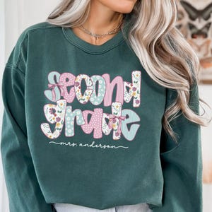 Comfort Colors® Custom Name Second Grade Teacher Shirt, 2nd Grade Teacher Back to School Coquette T-Shirt Gift, 2nd Grade Teacher Tee Gift
