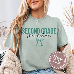 Comfort Colors Custom Name Coquette Back to School Teacher Shirt, Second Grade Teacher Shirt, 2nd Grade Teacher Shirt, 2nd Grade Teacher Tee