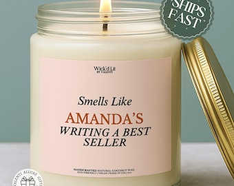Author Gift She's Writing A Bestseller Custom Candle Aspiring Poet Writer Gift Candle Personalized Care Package Writer's Author Gift C-002