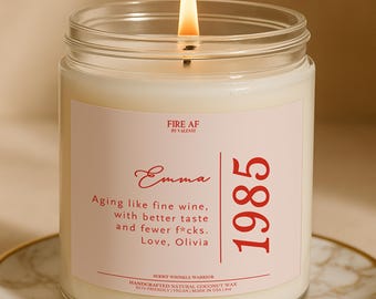 Vela de cumpleaños personalizada, regalo para el 40 cumpleaños, divertida vela personalizada para ella, regalo de cumpleaños divertido para mujeres, regalos para hitos de 1975