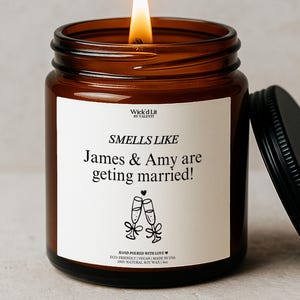 Smells Like Getting Married Candle, Funny Engagement Gift, Personalized Couple Candle, Wedding Announcement Gift, Custom Name Candle C-074