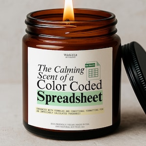 Vela humorística con aroma relajante de hoja de cálculo con código de colores, regalos personalizados para oficina, regalo divertido para contables, regalo para analistas de datos (CPA C-116)