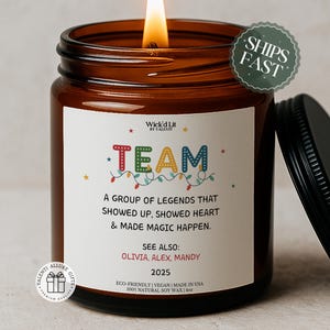 Team Gift Candle, Employee Appreciation Candle, Personalized Team Candle with Names Coworker Thank You Gift Staff Gift for Office Team C-087