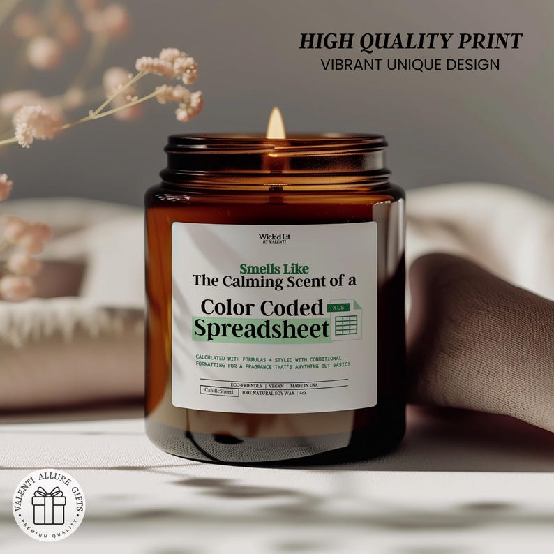 Visual Reference: The Calming Scent Of A Color Coded Spreadsheet Candle Funny