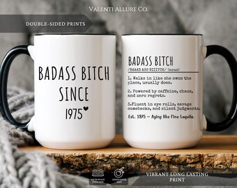Custom Year 50th Birthday Gift Mug for Women, Mom 50th Birthday Mug, Personalized Special Birthday Gifts Fun Custom BDay Funny 50th Mug 1975