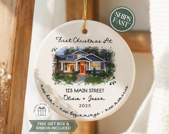 New Home Ornament, Personalized New Home Christmas Ornament, Watercolor Home Photo Ornament, Custom Photo Ornament House Warming Gift CO-25