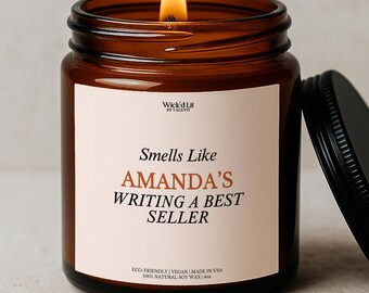Author Gift She's Writing A Bestseller Custom Candle Aspiring Poet Writer Gift Candle Personalized Care Package Writer's Author Gift C-002