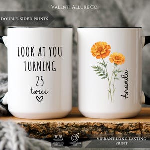 Personalized 50th Birthday Gift Mug, Birth Flower 50th Birthday Mug, Birthday Gifts Funny 50th coffee cup 1975, Custom Gift For 50 Year Old