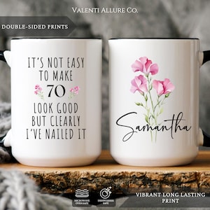 Custom Year Name Flower 70th Birthday Gift, Happy 70th Birthday Mug, 1955 Mug, 70th Birthday Mug, Turning 70 Years Old Mug Mom Birthday Gift