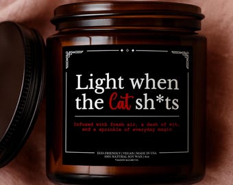 Enciende esta vela cuando el gato cague. Vela de soja, regalo para nuevos dueños de mascotas, regalo divertido para amantes de los gatos, vela divertida para mamás de gatos, regalo de Navidad.