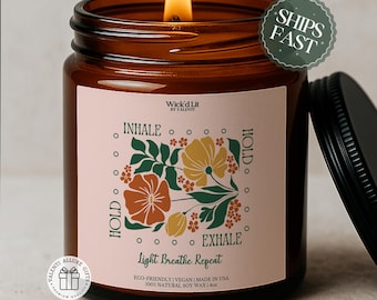 Yoga Candle Gift, Inhale Exhale Candle, Mindfulness Meditation Candle, Yoga Studio Decor, Wellness Instructor Gift, Relaxation Candle C-101