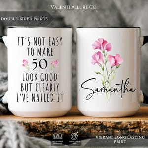 Custom Year Name Birth Flower 50th Birthday Gift Mug for Women, 50th Birthday Mug, Personalized Special Birthday Gifts Funny 50th Mug 1975