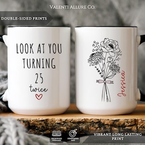 Custom 50th Birthday Gift Mug, Personalized Birth Flower 50th Birthday Mug, Birthday Gifts Funny 50th coffee cup 1975, Gift For 50 Year Old