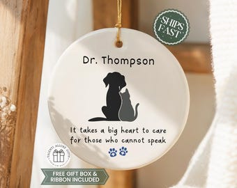Veterinarian Ornament, Dog Cat Vet Tech Gift, Pet Doctor Appreciation Ornament, Animal Care Thank You Gift, Custom Clinic Ornament CO-64