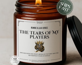 Vela de Dungeon Master de D&D, Regalos de Navidad, Huele a las lágrimas de mis jugadores, Regalo para gamers, Vela de DM de Dungeons & Dragons, Velas divertidas