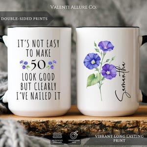 Custom Year Name Birth Flower 50th Birthday Gift Mug for Women, 50th Birthday Mug, Personalized Special Birthday Gifts Funny 50th Mug 1975