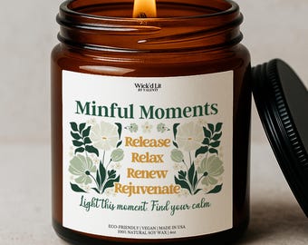 Mindful Moments Candle, Relax Renew Rejuvenate Candle, Meditation Gift, Wellness Aromatherapy Candle, Yoga Lover Gift, Calming Candle C-102