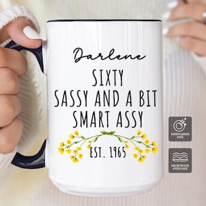 Custom Year Age Name 60th Birthday Gift Mug for Women, 60th Birthday Mug, Personalized Mom Special Birthday Gifts Funny 60th Bday Mug 1965.