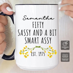 Custom Year Age Name 50th Birthday Gift Mug for Women, 50th Birthday Mug, Personalized Special Birthday Gifts Funny 50th Bday Mug 1975