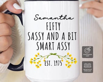 Custom Year Age Name 50th Birthday Gift Mug for Women, 50th Birthday Mug, Personalized Special Birthday Gifts Funny 50th Bday Mug 1975