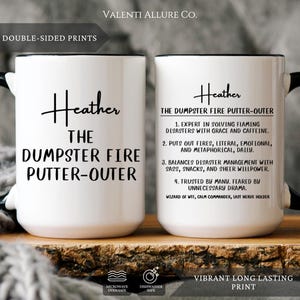 Personalized Funny Boss Gift Mug Dumpster Fire Putter-Outer, Custom Mug for Favorite Coworker Supervisor Colleague Coffee Cup Present Gift