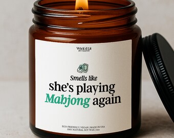 Mahjongkaars ruikt alsof ze weer mahjong speelt Grappig mahjongcadeau voor haar Mahjongspeler kaars mahjonghumor gameavond cadeau C-035