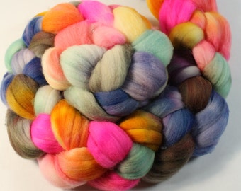 Rambouillet Wool Roving - Hand Painted - Hand Dyed for Spinning or Felting - 4oz - Color Play #367