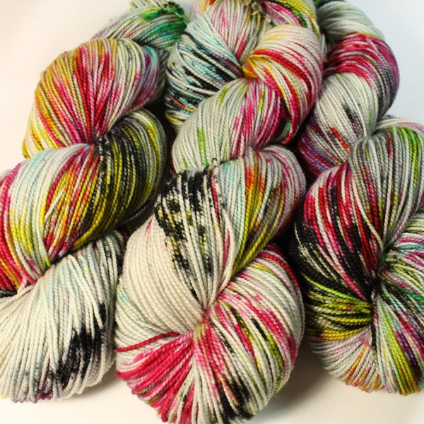 Hand Dyed Sock Yarn - SW Sock 80/20 - Superwash Merino Nylon - 400 yards - Graffiti Overlay