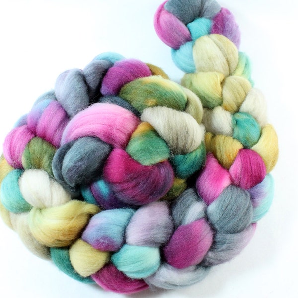 Rambouillet Wool Roving - Hand Painted - Hand Dyed for Spinning or Felting - 4oz - Feather