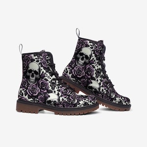 Casual Leather Lightweight Boots - Skulls & Roses Gothic Ankle Boots, Punk Rock Combat Shoes for Men and Women