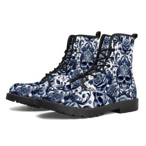 Laarzen van synthetisch leer - Skulls and Roses-ontwerp, gothicpunk enkellaarzen, edgy schoenen voor heren en dames