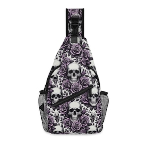 Skulls and Roses Crossbody Bag: Gothic Travel Sling Bag